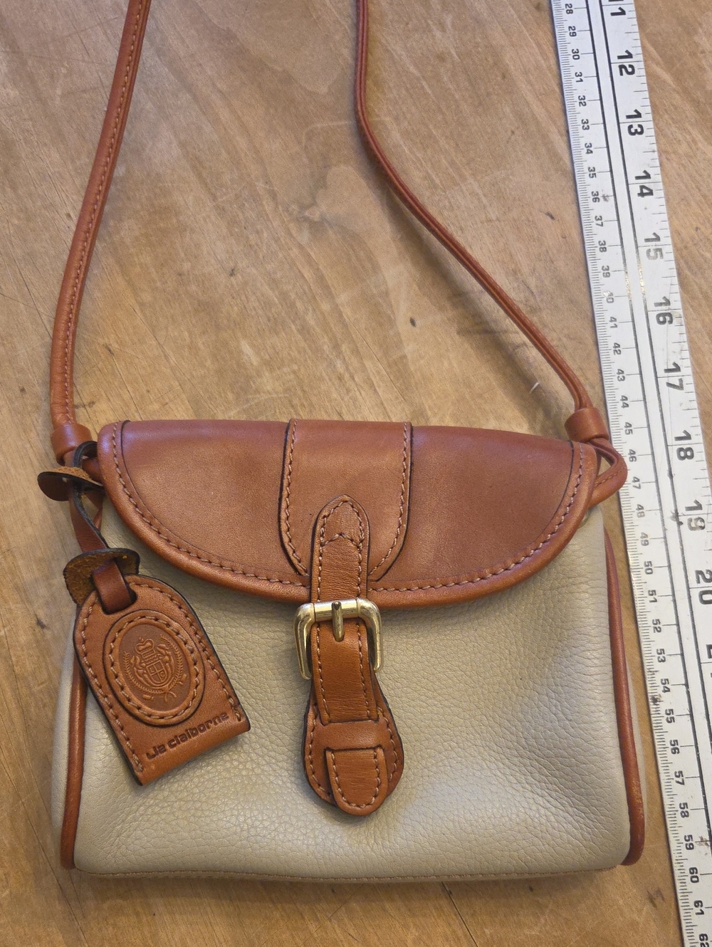 Liz Claiborne Two-Tone Mini Tan and Cream Leather Crossbody